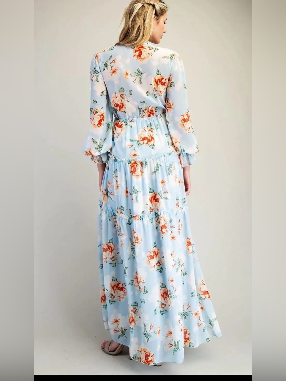 eesome Light Blue Maxi Dress with Orange Floral Print - Picture 3 of 4